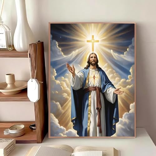 WCHUIMM 5D Diamond Art Kits for Adults Jesus, Cross Full Drill DIY Rhinestone Embroidery Set Paint with Religion Diamonds Art by Number Kits Cross Stitch Home Wall Craft Decoration 12x16 Inch - color: Jesus
