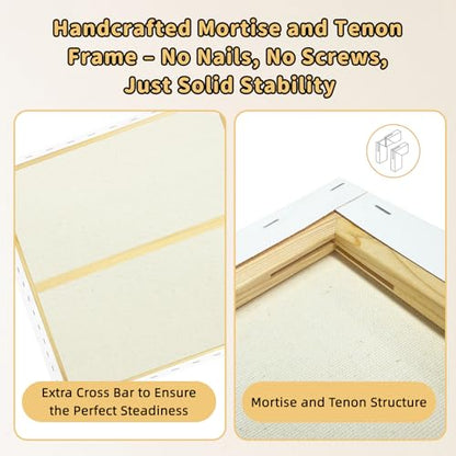 4-Pack 24x24 Square Stretched Canvas Cotton for Oil & Acrylic (60 x 60 cm) | 380gsm 100% cotton, triple acid-free gesso, no bleed warp resistant, for mixed media - size: 4PK - 24"x24"