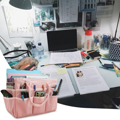 Cupohus Craft Organizer Bag, Pink Art Supply Tote with Multiple Pockets - color: Pink