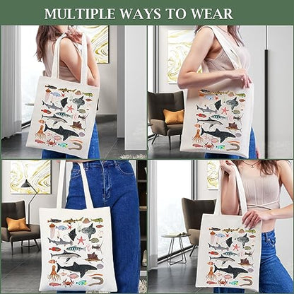 Canvas Aesthetic Tote Bag for Women with Inner Pocket Totes Shoulder Book Bag Shopping Reusable Grocery Bags - color: Sea Life Tote Bag