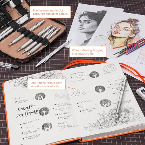 Nicpro 20PCS Metal Mechanical Pencil Set in Leather Case - color: Silver, size: 20pcs