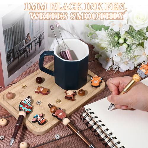 12 Pieces Beadable Pens Bulk Kit Ballpoint Pens (Yak) | Pen with Crystal Wood Round Spacer Set, Office Accessories & Craft Gifts for Diy Pen Making Kit Smooth Writing - color: Cowhide Yellow