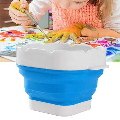 Paint Brush Washer,Collapsible Portable Silicone Paint Brush Washing Bucket Painting Brush Cleaning Water Cup Paint Brush Basin Cleaner for Acrylic Watercolor Painting (Blue) - color: Blue