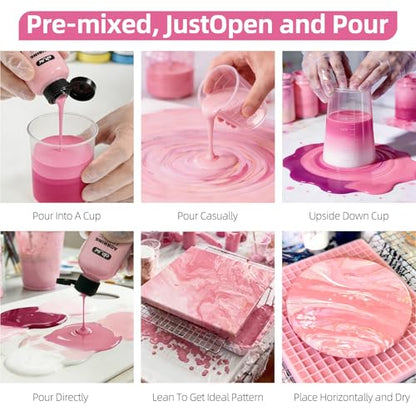 Colorful Pink Series Acrylic Pouring Paint Set, 4 Colors, 3.34 oz Craft Kit - color: Rose Color