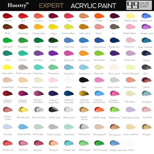 Acrylic Paint Set 118 PCS of 99 Colors 2fl oz 60ml Bottles with 12 Brushes and 6 Knives,Non Toxic No Fading Rich Pigment for Kids Adults Artists Canvas Crafts Wood Painting