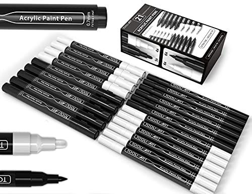 TOOLI-ART Black And White Acrylic Paint Markers Paint Pens Set For Rock Painting, Canvas, Mugs, Metal, Glass Paint, Fabric, Wood, DIY. Non Toxic, Quick Dry,Waterbas (EXTRA FINE & MEDIUM) - style: EXTRA FINE & MEDIUM