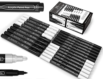 TOOLI-ART Black And White Acrylic Paint Markers Paint Pens Set For Rock Painting, Canvas, Mugs, Metal, Glass Paint, Fabric, Wood, DIY. Non Toxic, Quick Dry,Waterbas (EXTRA FINE & MEDIUM) - style: EXTRA FINE & MEDIUM