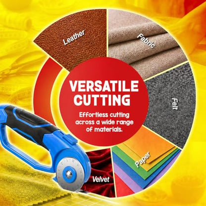 DIYSELF 45mm Rotary Cutter for Fabric, Fabric Cutter Rotary Tool, 5 Blades | Roller Cutter for Fabric with Ergonomic Handle, Safety Lock and Quick-Change Blades for Quilting, Sewing, Paper and Leather - color: Blue