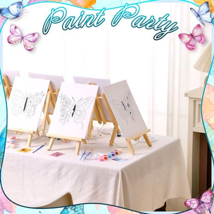 Motipuns 12 Set Butterfly Flower Pre Drawn Canvas for Paint for Adults | 8 x 10 Inch, Sip and Paint Party Kit, Pre Printed Framed Canvas with Easels Paints Brushes Aprons, Adult Art Party Supplies - style: Butterfly Flower