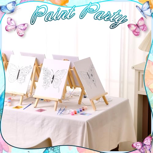 Motipuns 12 Set Butterfly Flower Pre Drawn Canvas for Paint for Adults | 8 x 10 Inch, Sip and Paint Party Kit, Pre Printed Framed Canvas with Easels Paints Brushes Aprons, Adult Art Party Supplies - style: Butterfly Flower