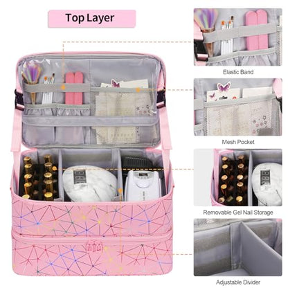 Nail Polish Organizer Bag Holds 50+ Bottles (15ml/0.5 fl.oz) &UV Nail Lamp - color: 04-Pink, size: 50 Bottles
