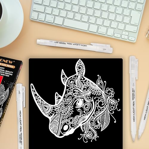 Qionew White Gel Pens,4 Pack,1mm Fine Point Gel Ink Pen Set Artists Drawing | Opaque White Archival Ink Pens, for Black Paper Drawing,Card Making, Art Highlight & Artists Drawing - size: 1.0 mm, style: White