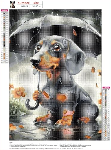 MXJSUA DIY Diamond Painting Kits for Adults, Umbrella Dachshund Dog Diamond Gem Art Painting for Beginners, Diamond Picture with Full Round Drill Dots Craft Set Gift, 12x16 Inch - color: Animals-05