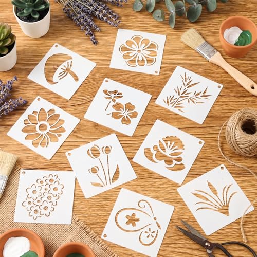 100 Pcs Small Stencils for Crafts, 2 Inch Reusable Cute Stencils for Painting on Wood DIY Craft for Drawing Templates Wall Home Decor Canvas Fabric (Flowers) - style: Flowers