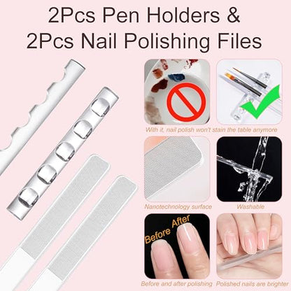 MYR 34Pcs Nail Art Brushes Set includes a Complete Set of Nail Art Tools | Nail Design Brushes, Nail Dotting Tool, Nail Drawing Pens, Nail Brush Brackets, Nail Nano Polishing Rubs, etc