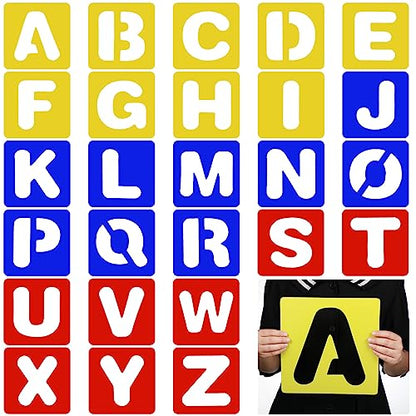 TecUnite 26 Pieces Alphabet Stencils Set Plastic Letter Stencils for Painting Learning, DIY Craft Decoration (12 x 12 Inches) - size: 12 x 12 Inches