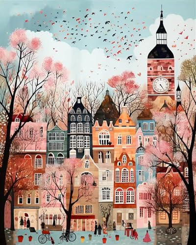 5DDIYART Paint by Numbers for Adults Beginner, London Paint by Number Kits on Canvas Without Framed,Paint by Easy Acrylic Painting Home Wall Decor 16x20inch - color: PB141-1