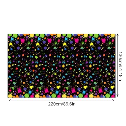 Adirasenotek 3Pcs Art Paint Party Tablecloth Birthday Tablecloth Plastic Table Cloth Disposable Table Cover for Art Party Decorations Neon Glow Black Light Birthday Baby Shower Supplies