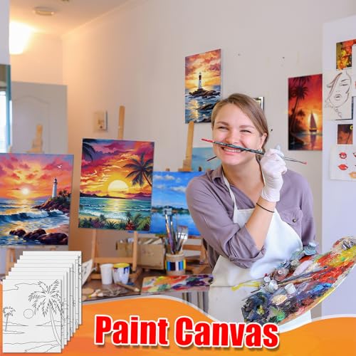 Tinlade 24 Pcs Pre Drawn Canvas for Painting Stretched,Sea Sunset - size: Sea Sunset