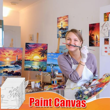 Tinlade 24 Pcs Pre Drawn Canvas for Painting Stretched,Sea Sunset - size: Sea Sunset