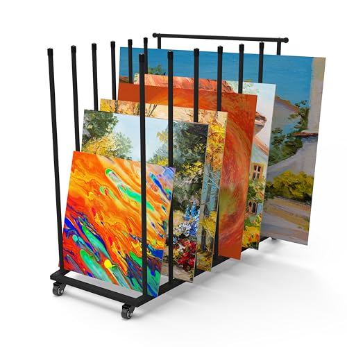 Art Storage Rack, Art Canvas Storage, Canvas Boards Rack Art Storage with Handle & Caster Wheels for Drawing Board, Panel, Paper Pad for Art Studios, Artworks, Gallery, Black