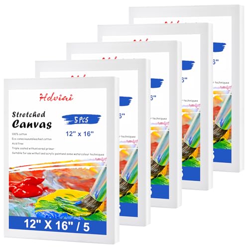 Stretched Canvas for Painting - 12x16 Inch/5 Canvas Value Pack - Triple Primer Acid Free 100% Cotton Blank Canvas for Painting Supplies Oil and Acrylic Pouring Art Watercolor - size: 5 Pack - 12x16 Inches
