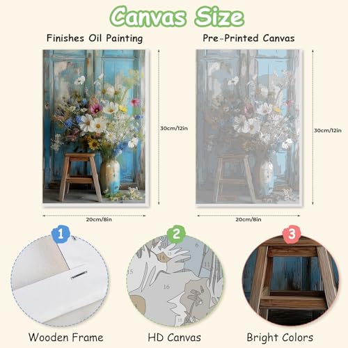 Spandrel Wildflower Bouquet Framed Paint by Numbers Kit for Adult, Floral Paint by Number Kits on Canvas, DIY Acrylic Oil Easy Farmhouse Painting by Numbers for Home Wall Decor, 8x12in - color: Flower