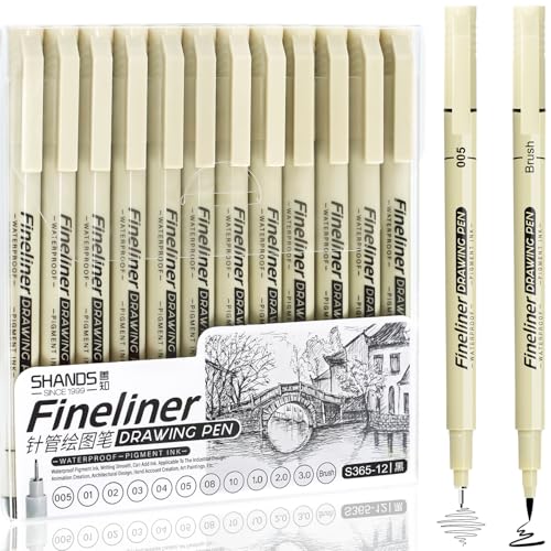 Micro Fineliner Black Drawing Pens,12 Waterproof Watercolor Painting Art Supplies Adults Anime Gifts Artist Fine Line Marker Archival Ink Micron Set Sketch Outline Manga Sketching Zentangle Teen Stuff