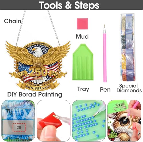 ARPADAMO Hanging Ornament Diamond Art Kits for Adults Gold Eagle 7.2x5.6in | 5D DIY Special Shaped Crystal Independence Day Patriotic Pendant Diamond Painting Kit,Window Hanging Gift for Home Garden - color: DP03977