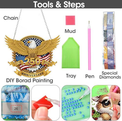 ARPADAMO Hanging Ornament Diamond Art Kits for Adults Gold Eagle 7.2x5.6in | 5D DIY Special Shaped Crystal Independence Day Patriotic Pendant Diamond Painting Kit,Window Hanging Gift for Home Garden - color: DP03977