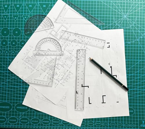 Geometry Set, 6-piece Clear Plastic Math Ruler, Drafting Ruler Kit Includes Protractor, Triangle Ruler, Straight Ruler-Math Measurement Tools for Students, School and Office Supplies