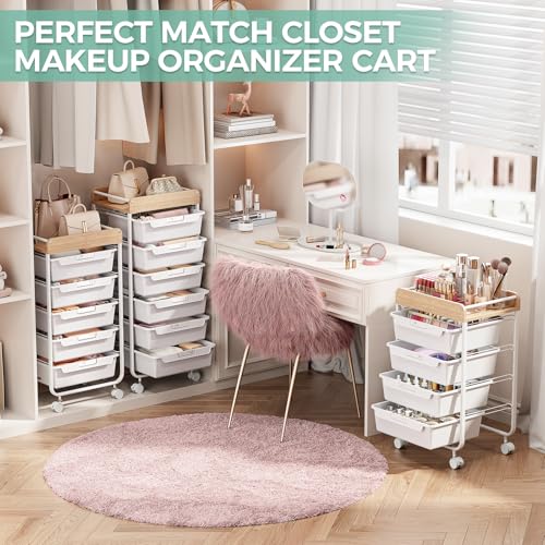 SYKIARIOL Utility Cart with Drawers,Craft Cart with 5 Drawers,White - color: White, size: 5-Drawer