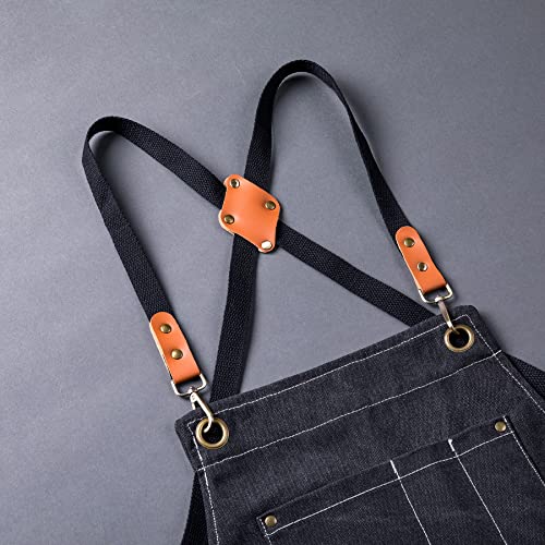 Aoomzoon Canvas Aprons for Men Chef Apron, Work Apron with Large Pockets - 16oz Heavy Duty Cross Back, BBQ, Cooking - color: Black