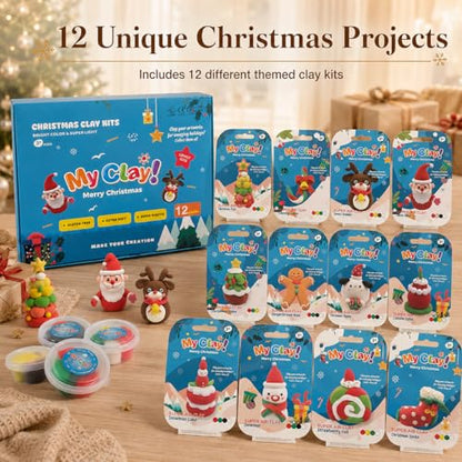 Air Dry Clay for Kids, 12 Christmas Modeling Clay DIY Model Magic Clay Kit with Tools&Tutorials, Soft&Non-Sticky, Safe&Non-Toxic, Creatible Art Crafts Toys Gifts for Kids,Christmas Crafts Xmas Gift - color: 12 Packs Christmas Clay Kit