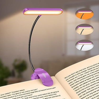 Gritin Rechargeable Book Light for Reading in Bed with 19 LED | Eye Caring 3 Color Temps, 5 Brightness Levels, Memory Function, 90 Hrs Runtime Flexible Goose Neck Clip on Light-Dark Purple - color: Dark Purple