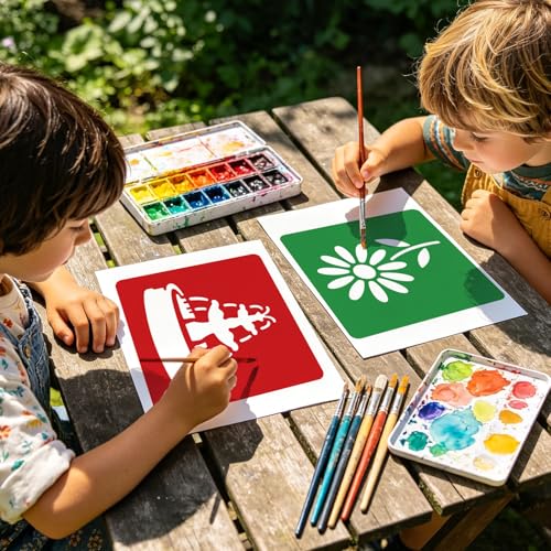 CUTHOLLOW Animals Fruit Plant Stencils, 24PCS 8-Inch Reusable Plastic | 24PCS 8-Inch Animals, Fruit & Plant Shapes, Reusable Washable Plastic, Painting, Crafts, Wall Art & Sidewalk Chalk - style: Garden Animals