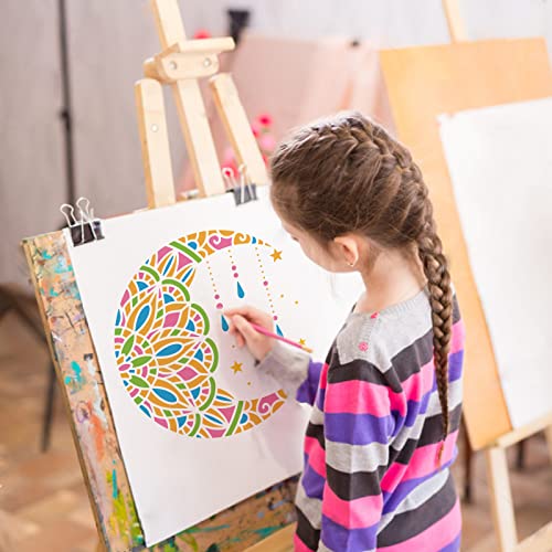 BENECREAT 12x12 Mandala Moon Plastic Stencils, Star Drawing Templates for Wood Wall Painting and Scrapbooking