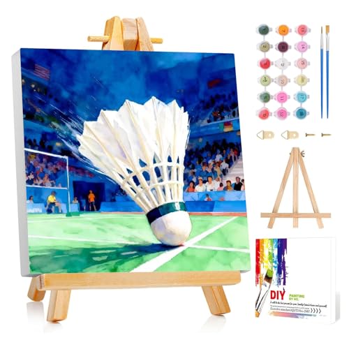 Reivworl Framed Badminton Paint by Numbers Kit for Adults Beginner 10×10 inch - color: 12-Badminton