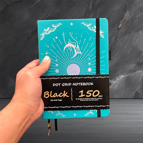 BUKE Dotted Journal - 150gsm Black Paper - 5 * 5mm DOT GRID Layout 160 Pages - A5 Size PU Leather Hardcover Drawing Sketch Notebook (Blue) - color: Blue