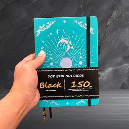 BUKE Dotted Journal - 150gsm Black Paper - 5 * 5mm DOT GRID Layout 160 Pages - A5 Size PU Leather Hardcover Drawing Sketch Notebook (Blue) - color: Blue