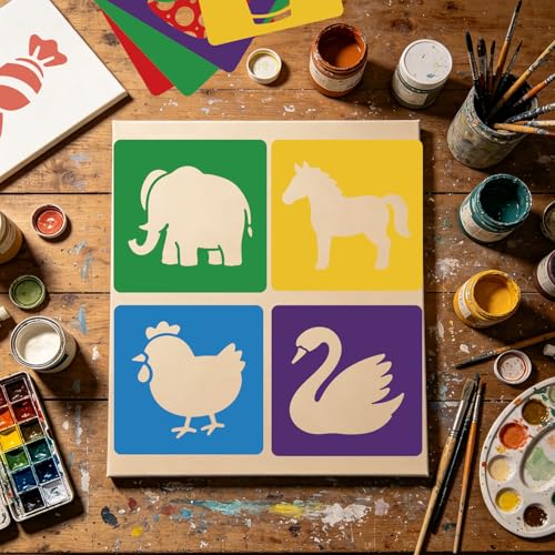 CUTHOLLOW Animals Fruit Plant Stencils, 24PCS 8-Inch Reusable Plastic | 24PCS 8-Inch Animals, Fruit & Plant Shapes, Reusable Washable Plastic, Painting, Crafts, Wall Art & Sidewalk Chalk - style: Animals and Food