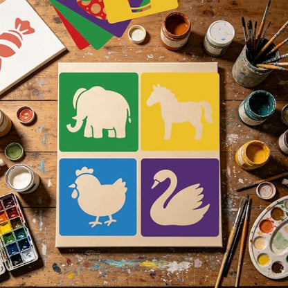 CUTHOLLOW Animals Fruit Plant Stencils, 24PCS 8-Inch Reusable Plastic | 24PCS 8-Inch Animals, Fruit & Plant Shapes, Reusable Washable Plastic, Painting, Crafts, Wall Art & Sidewalk Chalk - style: Animals and Food