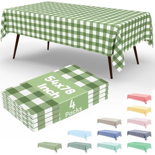misaya 4 Packs 54 x 78 Inch Buffalo Disposable Table Cloth, Waterproof Plastic Tablecloth, Rectangle Sage Green and White Checkered Table Covers for Picnic, Birthday, Party, Back to School - color: Sage Green and White, size: 54" X 78"