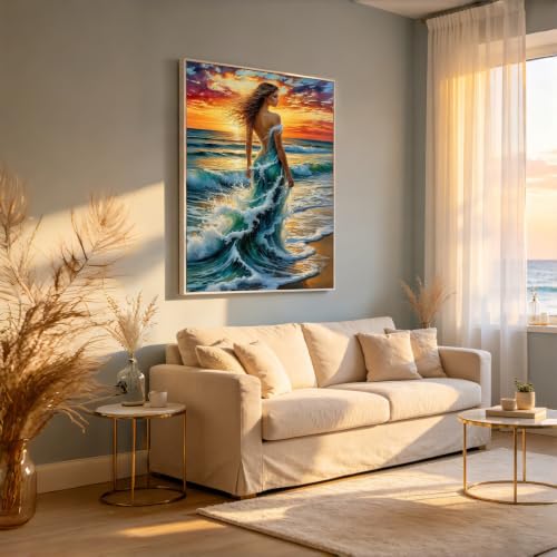 5D Ocean Wave Woman Diamond Art kits for Adults Beginners 12x16inch - color: KM1073-1