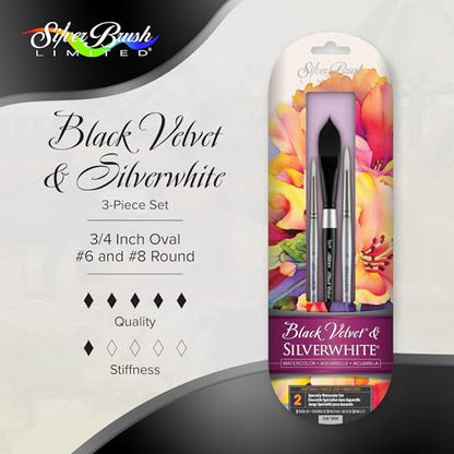Silver Brush Limited Susan Louise Moyer Specialty Watercolor Set, 3pc | Round, Oval Short Handle, Soft Fine Point Synthetic and Squirrel Mix Bristle, Superb Paint Absorbency, Smooth Strokes - color: Master Specialty Set