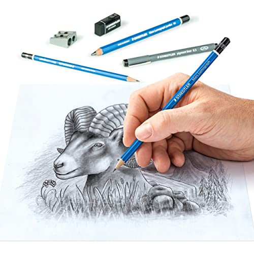 Staedtler Mars Lumograph Art Set | Drawing Kit with Art Pencils, Drawing Pens, Eraser and Double Hole Sharpener (61 100) - style: Sketching set