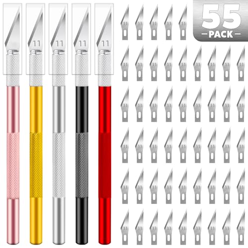 55PCS Exacto Knife Set, Craft Knife, Hobby Knives with 50PCS Blades | 55PCS precision knife kit, SK5 exacto knife blades for art, woodworking, stencil, scoring, scrapbooking, modeling and crafts - style: Multi-3 – 5 Knives / 50 Blades