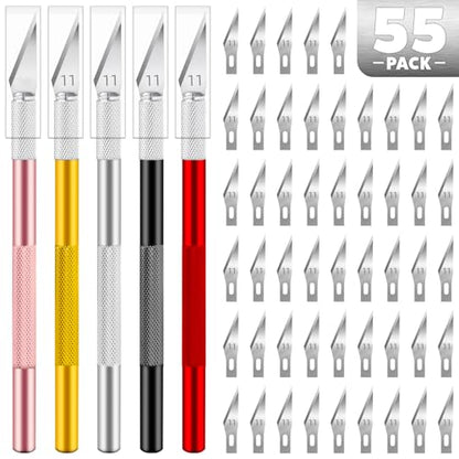 55PCS Exacto Knife Set, Craft Knife, Hobby Knives with 50PCS Blades | 55PCS precision knife kit, SK5 exacto knife blades for art, woodworking, stencil, scoring, scrapbooking, modeling and crafts - style: Multi-3 – 5 Knives / 50 Blades