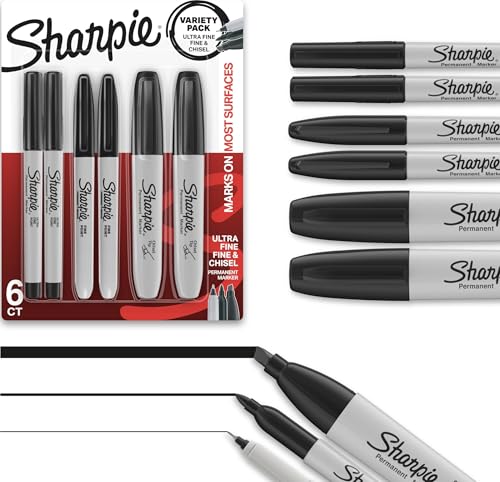 Sharpie Permanent Markers Variety Pack, Includes Chisel, Fine, and Ultra-Fine Tips, Black, 6 Count - Poster, Office, School Supplies - color: Black