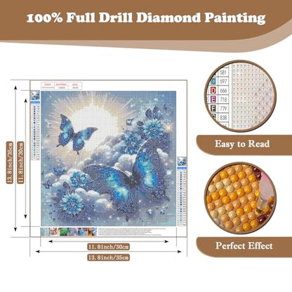 Butterfly Diamond Art Kits for Adults, Blue Flowers Diamond Painting Kits - color: CM025